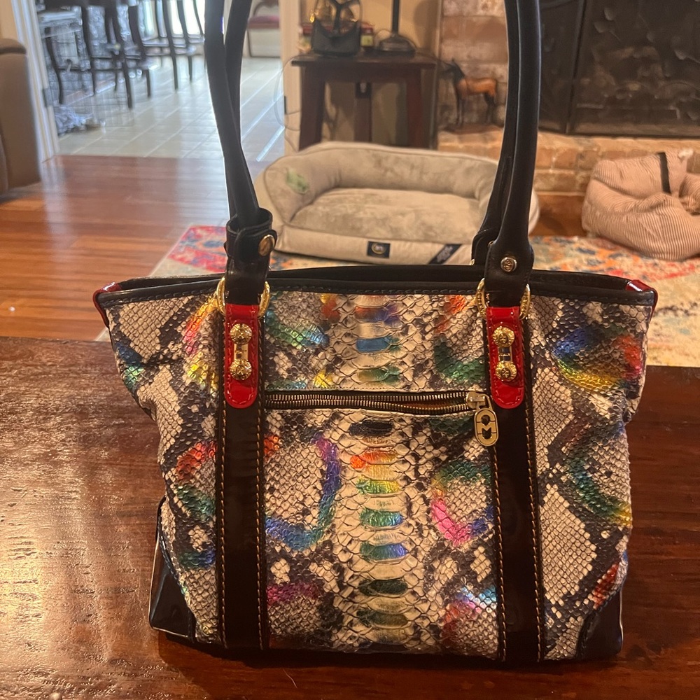 MARINO ORLANDI Patent Leather Python Satchel, Handbag, Purse ~ Multi Color
